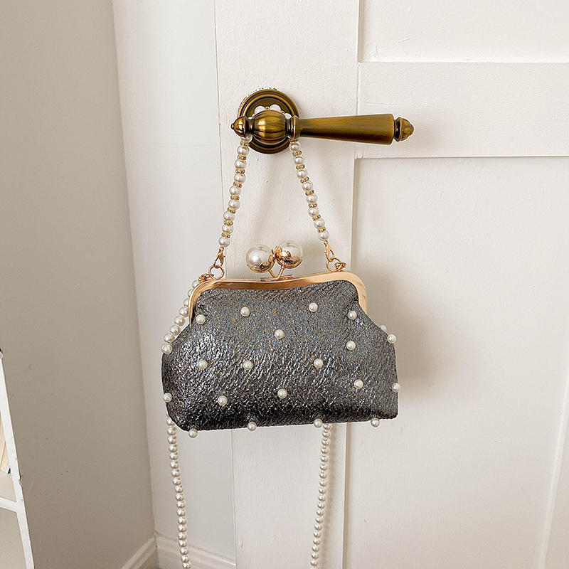 Luxury Bags Affordable - Glitter Pearl Decor Kiss Lock Avondtasje